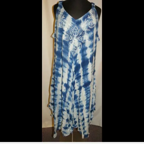 Studio West Dresses | Studio West Blue Tie Dye Embroidered Midi Dress, Plus Size 4x | Color: Blue | Size: 4x | Alsbarbie's Closet